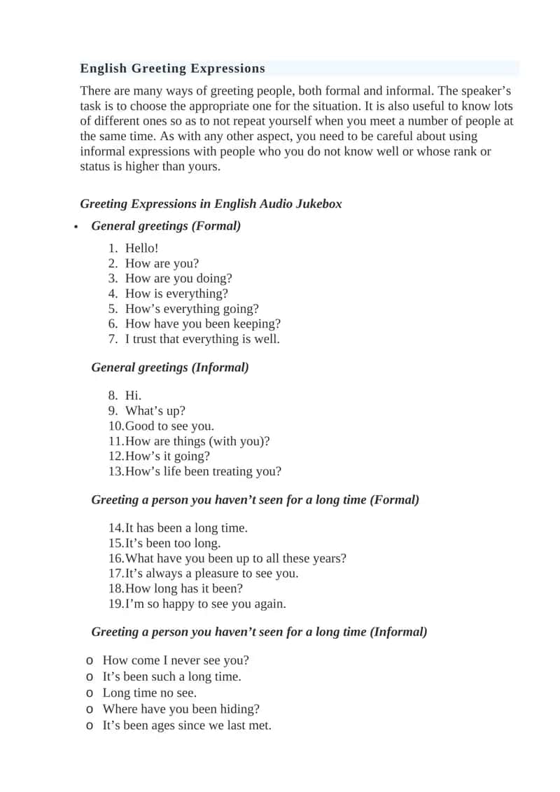 English Greeting Expressions 1