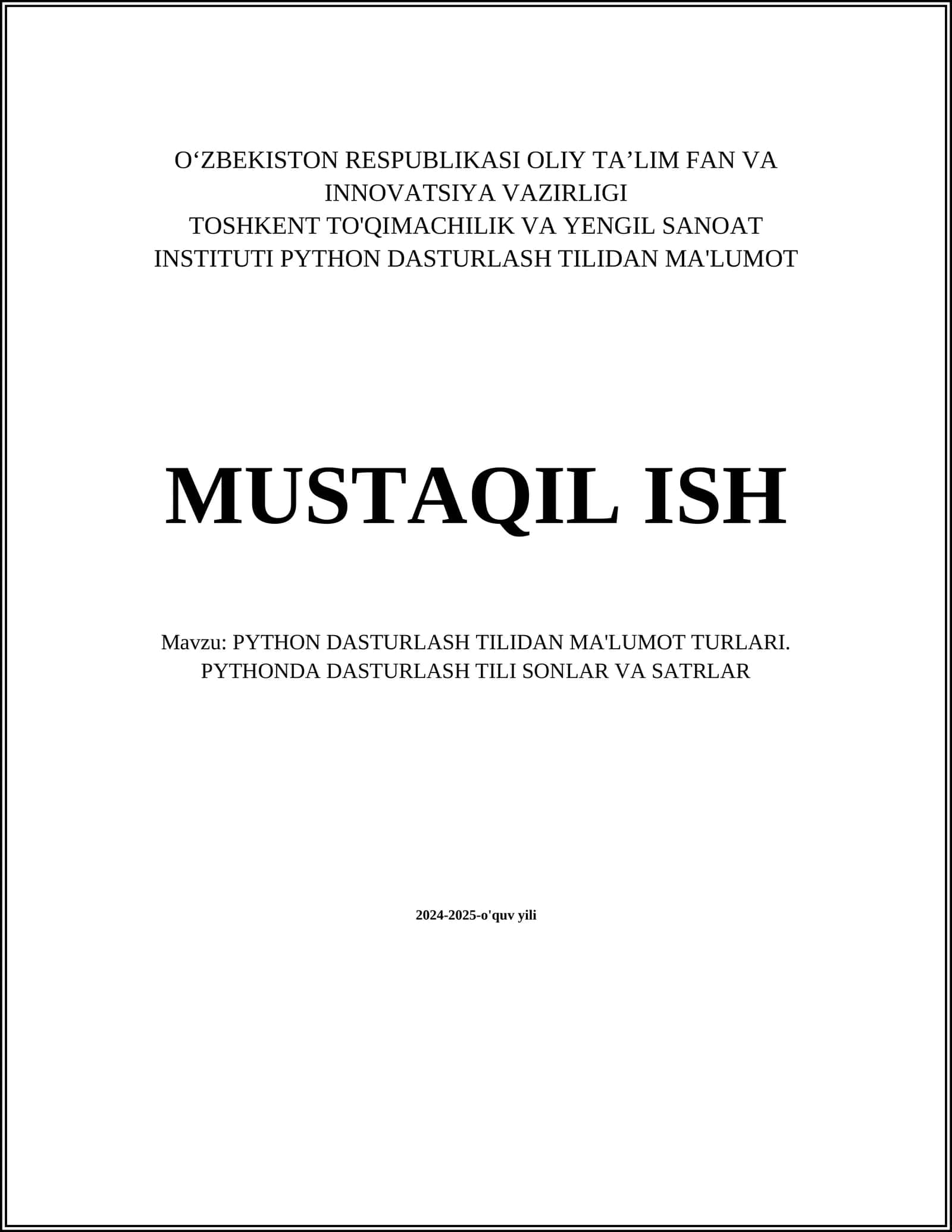 PYTHON DASTURLASH TILIDAN MA'LUMOT TURLARI 1