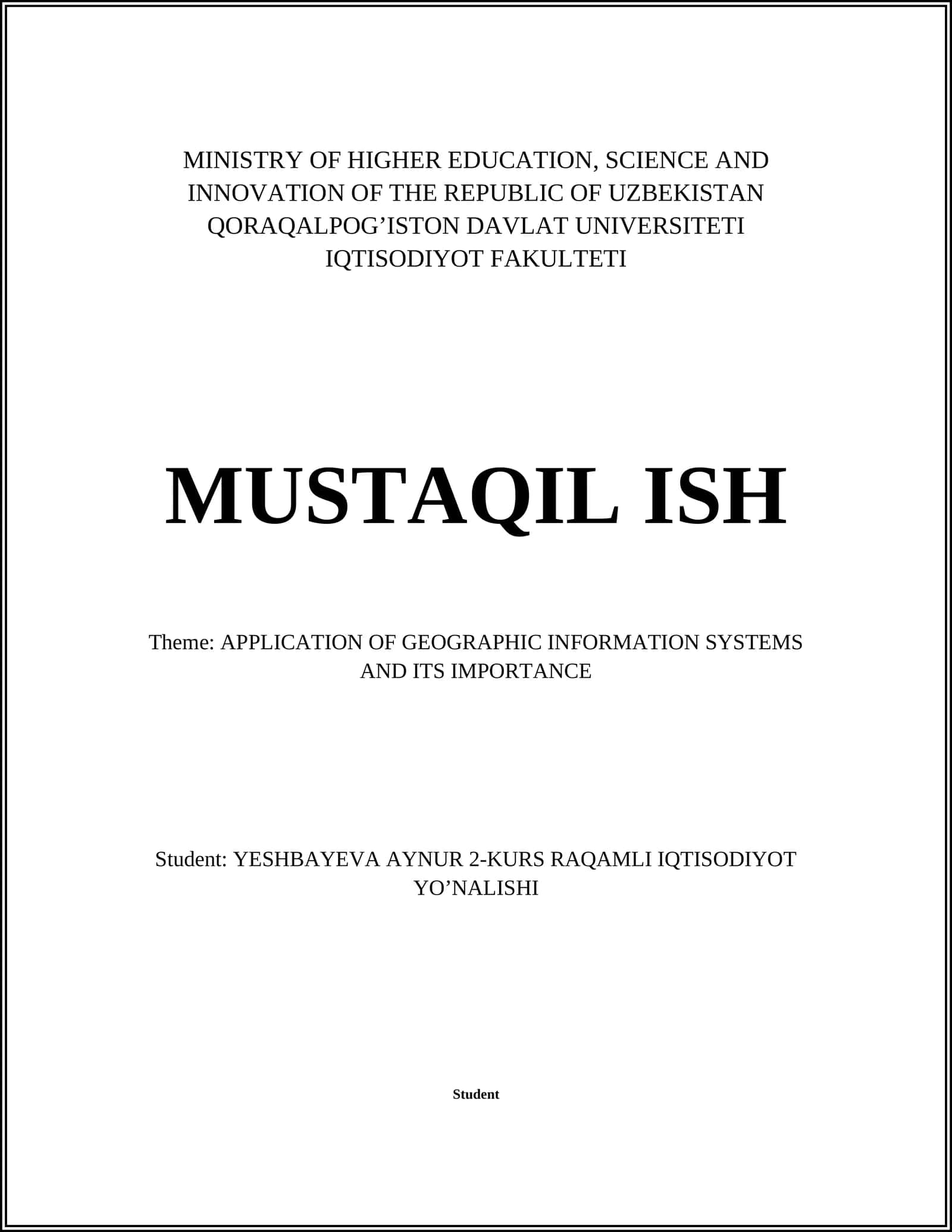APPLICATION OF GEOGRAPHIC INFORMATION SYSTEMS AND ITS IMPORTANCE 1