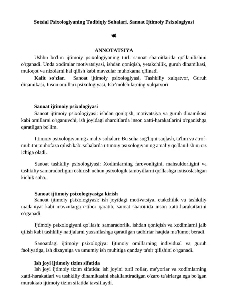 Sanoat Ijtimoiy Psixologiyasi 1