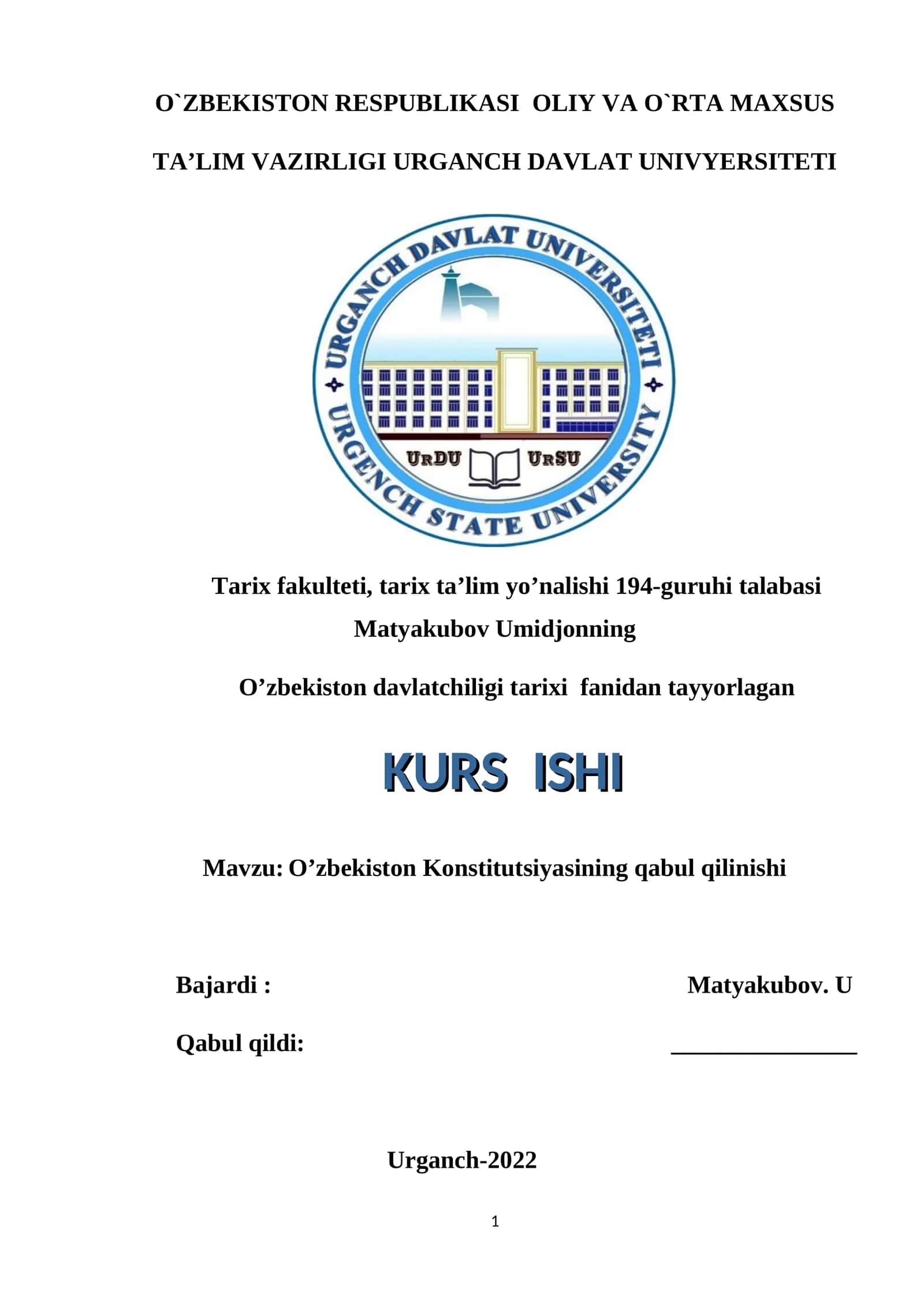 O’zbekiston Konstitutsiyasining qabul qilinishi 1