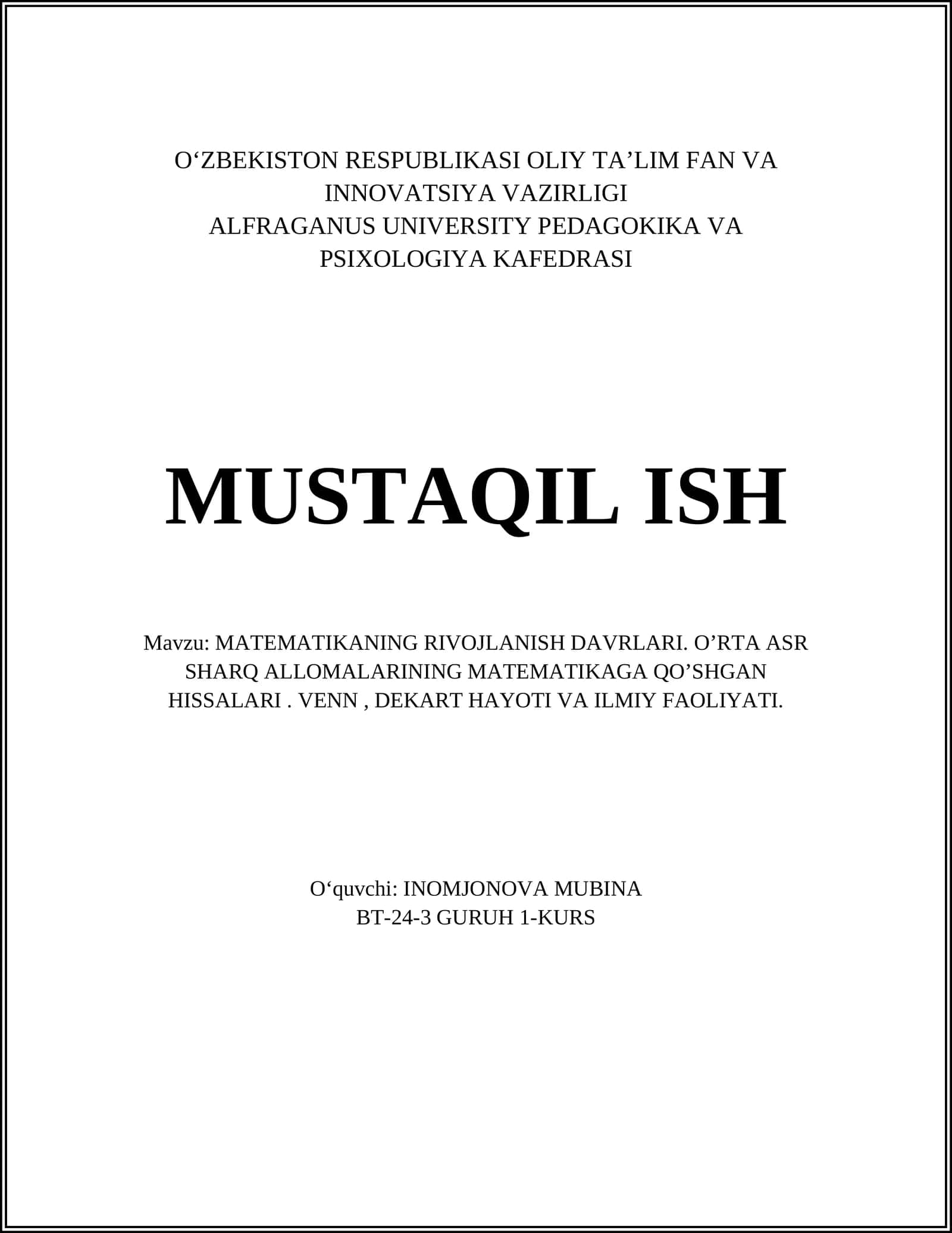 Oʻrta asrlar Sharq matematika rivojlanishi 1