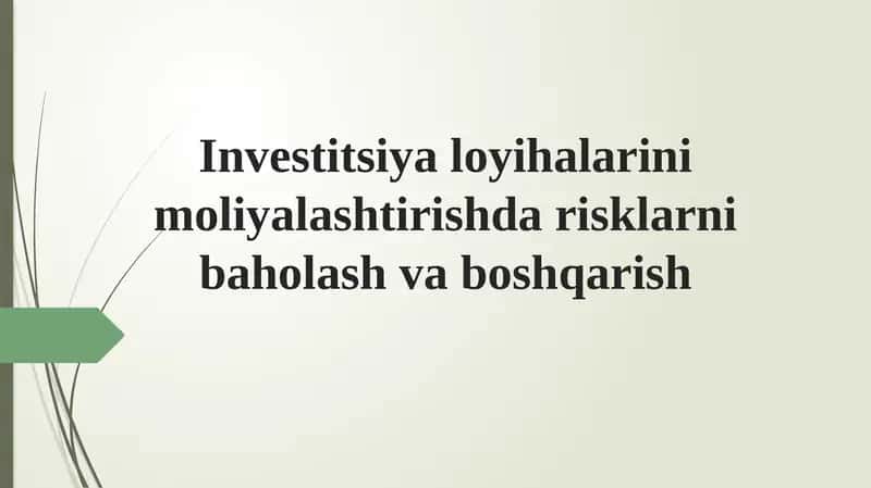 Investitsiya loyihalarini moliyalashtirishda risklarni baholash va boshqarish 1