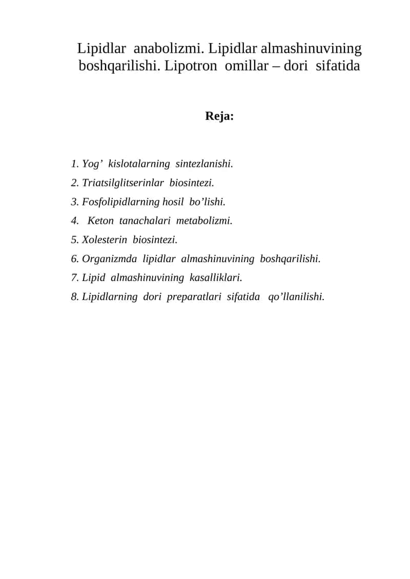 Lipidlar anabolizmi 1