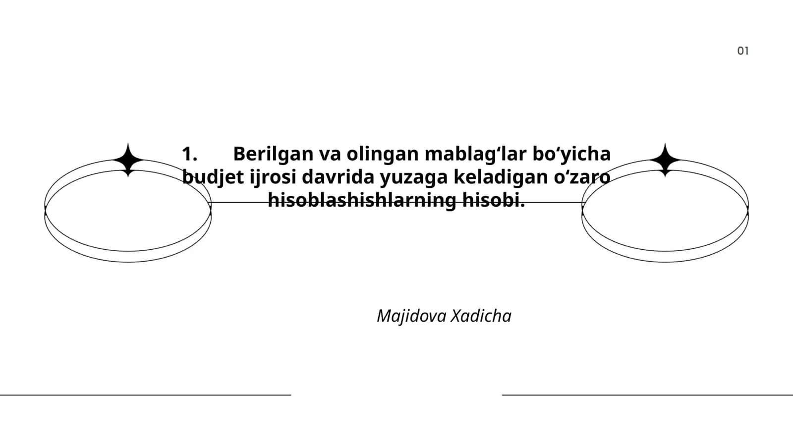 Berilgan va olingan mablag‘lar bo‘yicha budjet ijrosi davrida yuzaga keladigan o‘zaro hisoblashishlarning hisobi 1