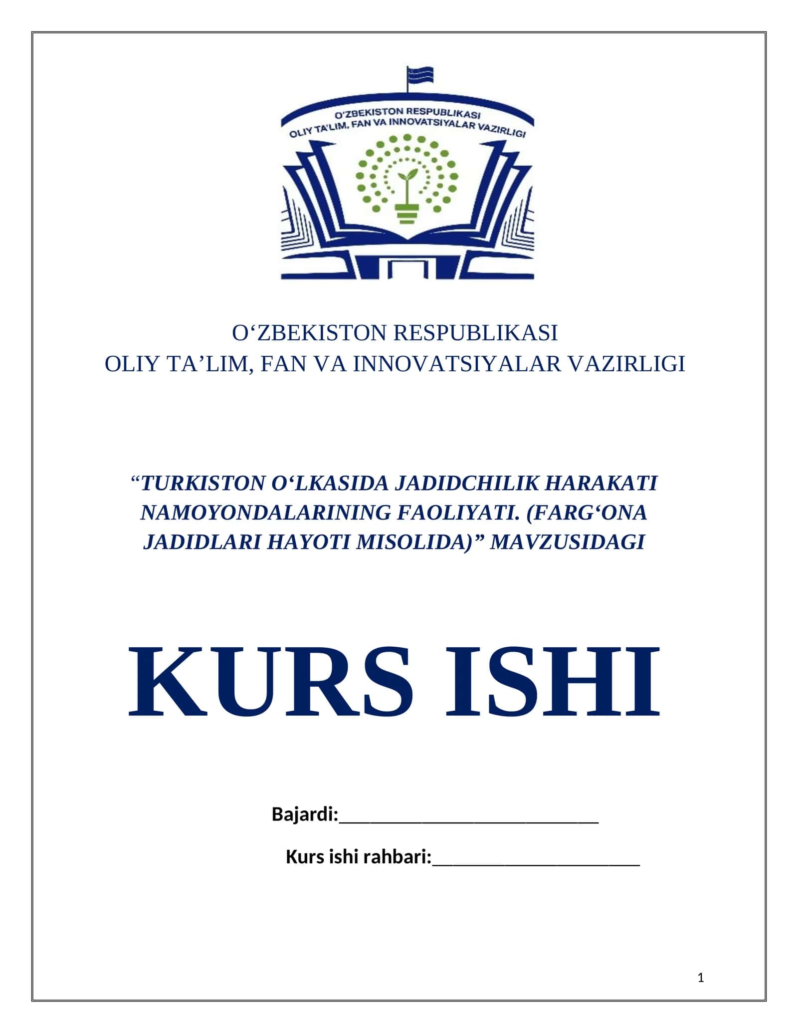TURKISTON OʻLKASIDA JADIDCHILIK HARAKATI NAMOYONDALARINING FAOLIYATI. (FARGʻONA JADIDLARI HAYOTI MISOLIDA) 1