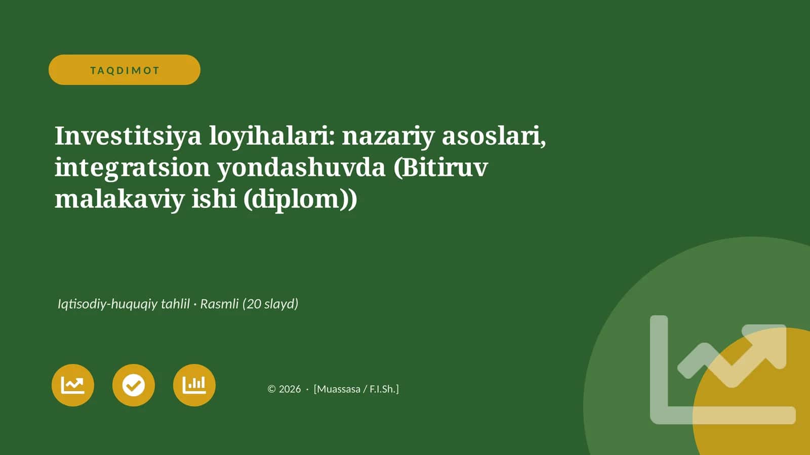 Investitsiya loyihalari: nazariy asoslari, integratsion yondashuvda (Bitiruv malakaviy ishi (diplom)) 1