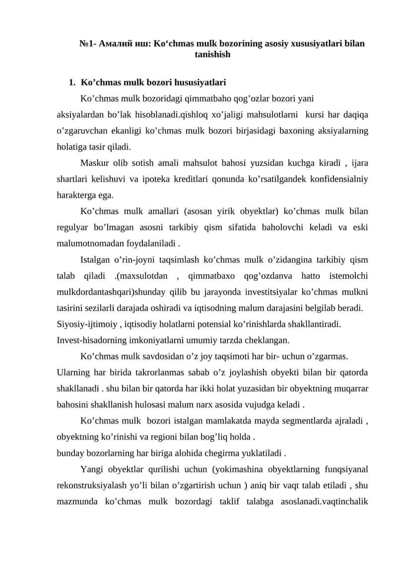 Ko‘chmas mulk bozorining asosiy xususiyatlari bilan tanishish 1