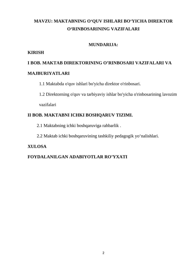MAKTABNING O‘QUV ISHLARI BO‘YICHA DIREKTOR O‘RINBOSARINING VAZIFALARI 1