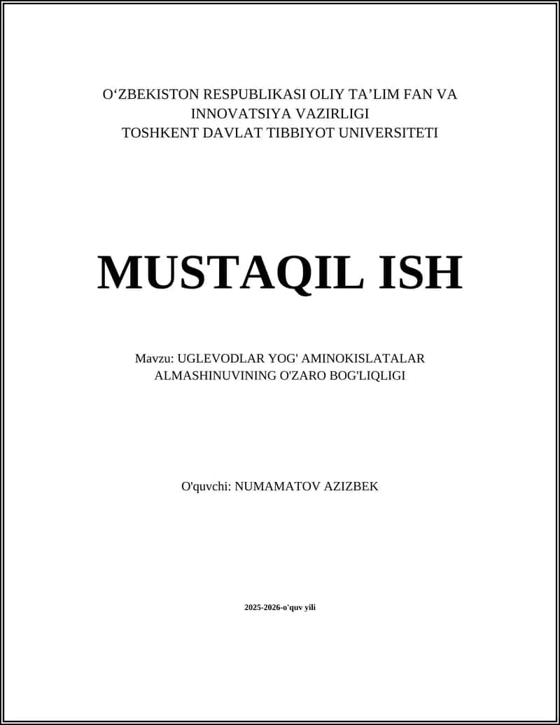 UGLEVODLAR YOG' AMINOKISLATALAR ALMASHINUVI 1