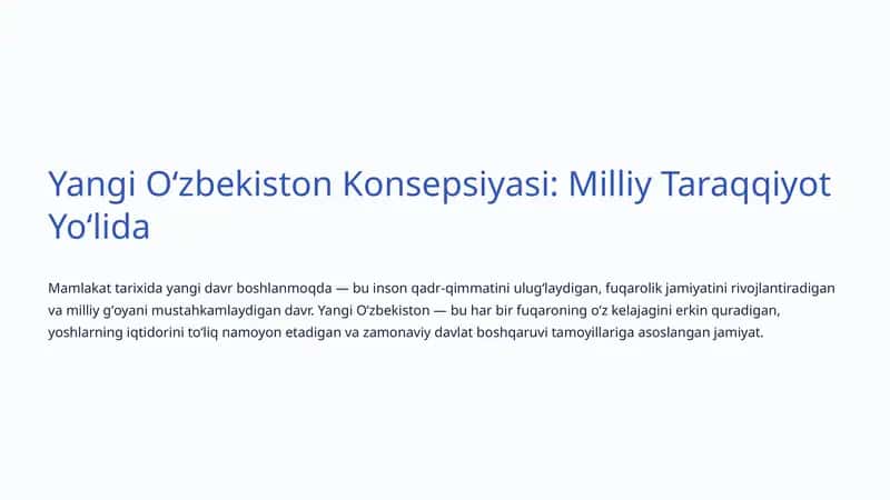 Yangi Oʻzbekiston Konsepsiyasi: Milliy Taraqqiyot Yoʻlida 1