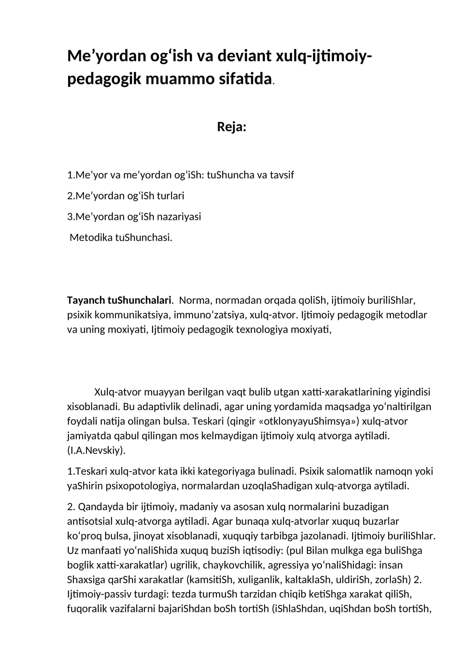 Me’yordan og‘ish va deviant xulq-ijtimoiy-pedagogik muammo sifatida 1