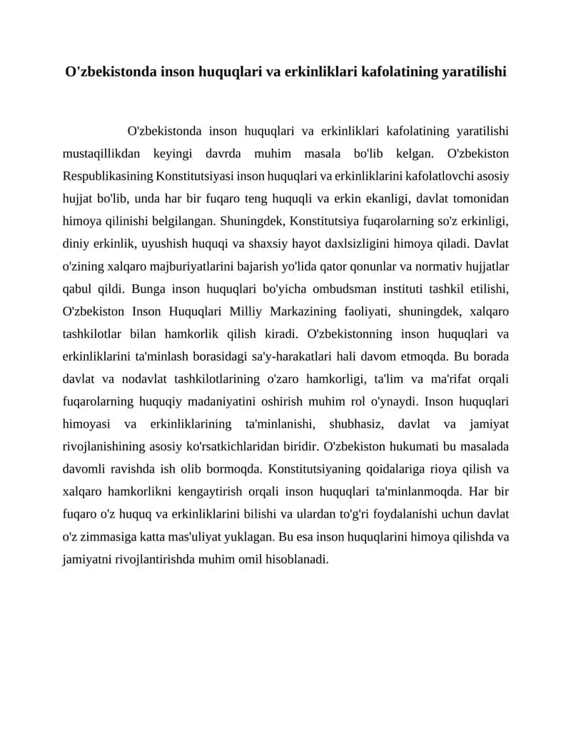 O'zbekistonda inson huquqlari va erkinliklari kafolatining yaratilishi 1