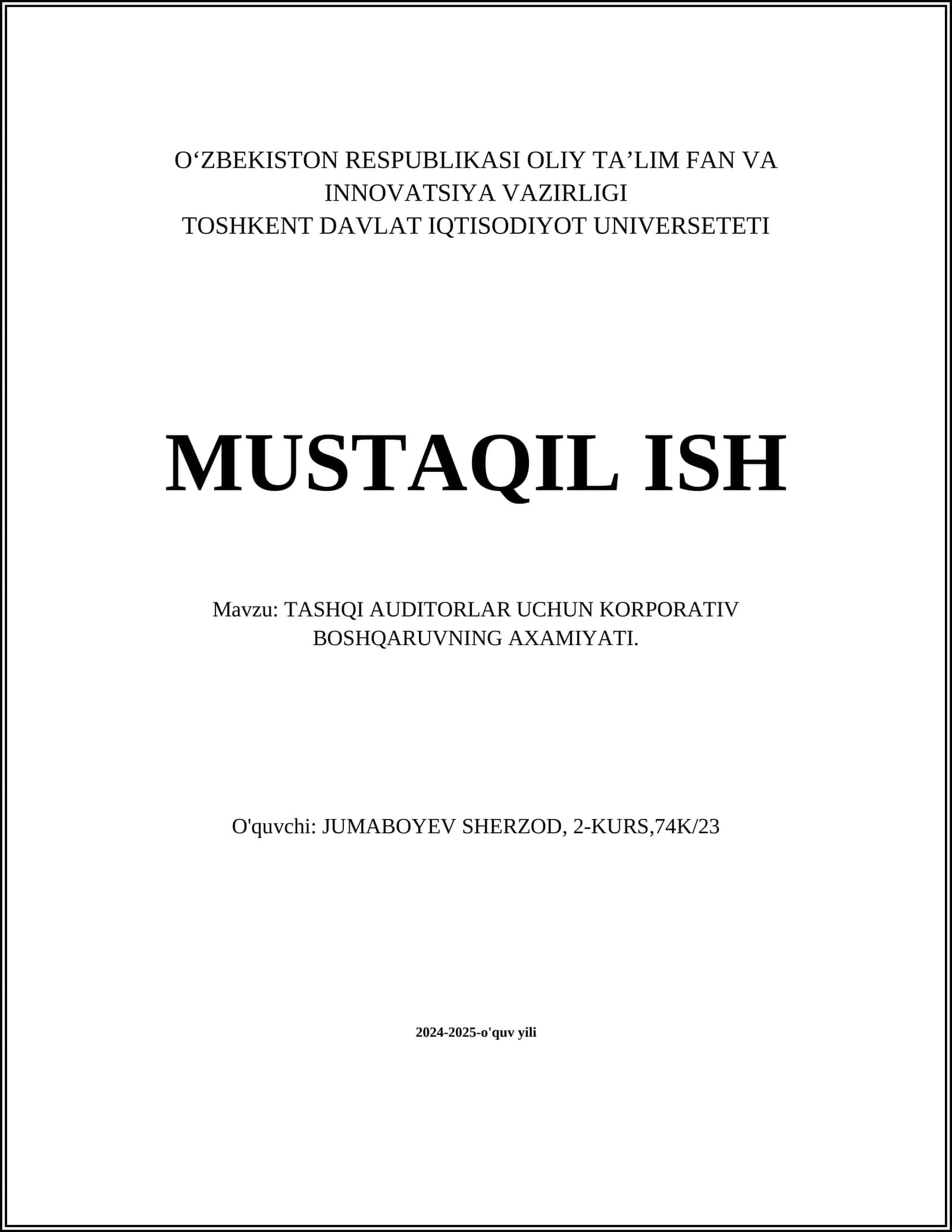 TASHQI AUDITORLAR UCHUN KORPORATIV BOSHQARUVNING AXAMIYATI 1