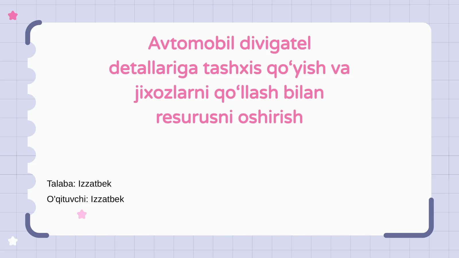 Avtomobil divigatel detallariga tashxis qo‘yish va jixozlarni qo‘llash bilan resurusni oshirish 1