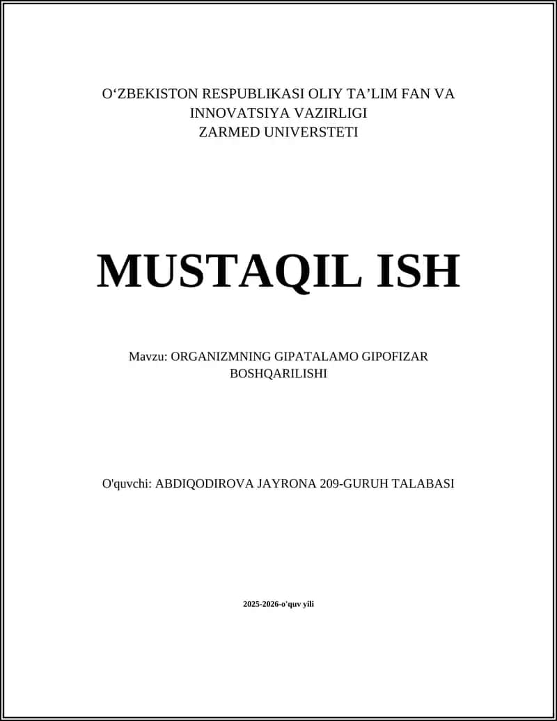ORGANIZMNING GIPOTALAMO GIPOFIZAR BOSHQARILISHI 1