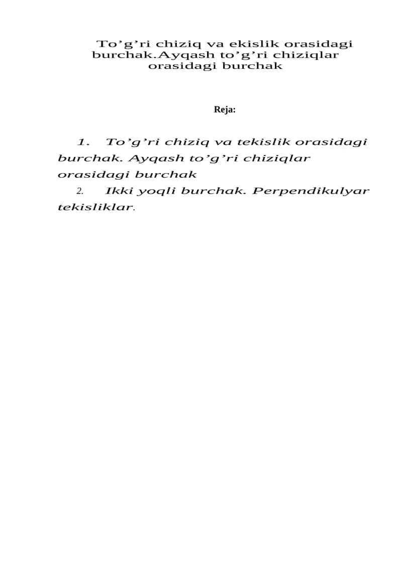 To’g’ri chiziq va tekislik orasidagi burchak 1
