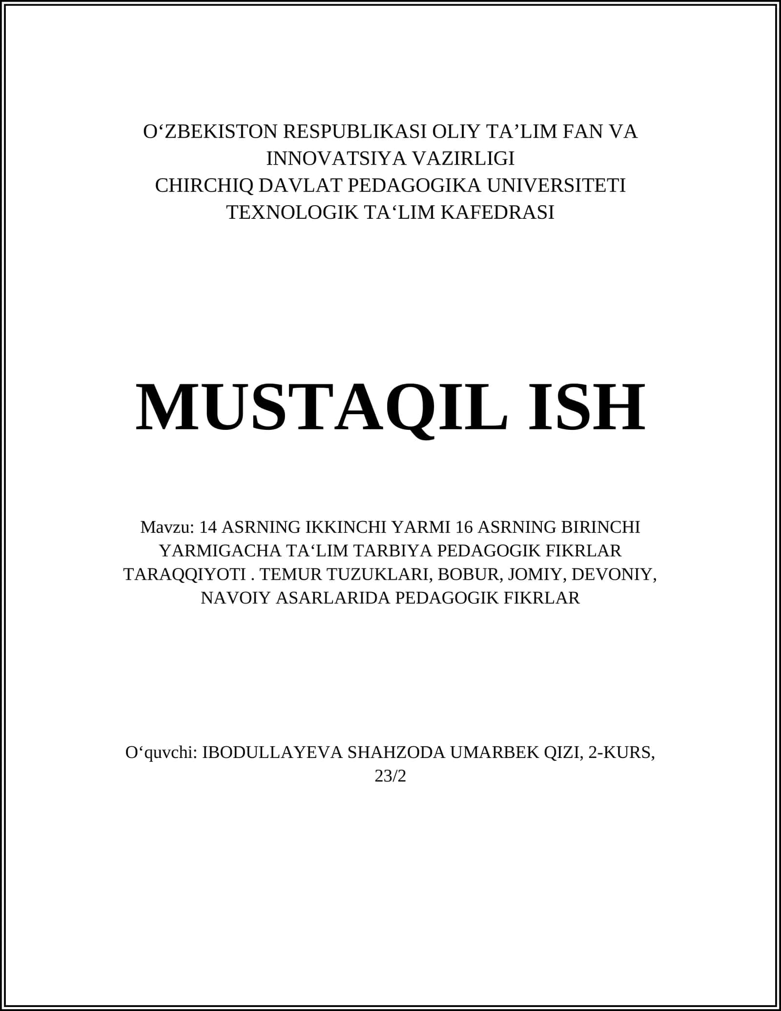 Temur Tuzuklari va Undagi Ta'lim-Tarbiya G'oyalari 1
