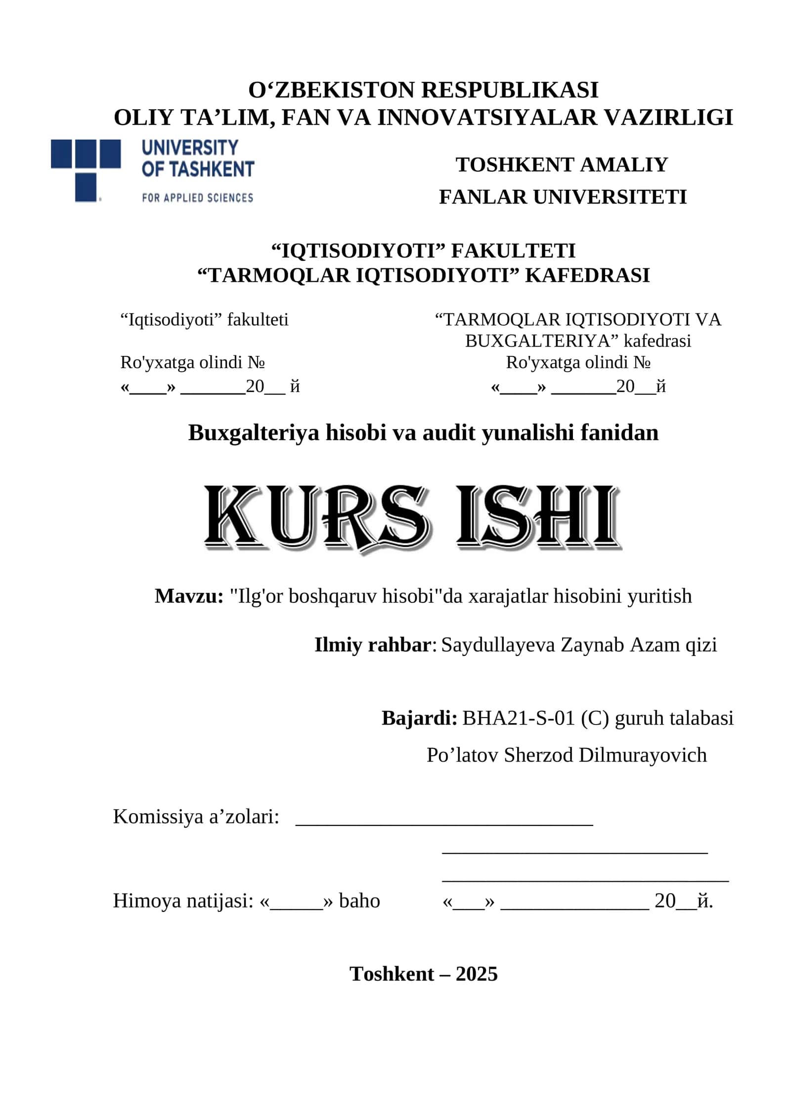 Buxgalteriya hisobi va audit yunalishi fanidan 1
