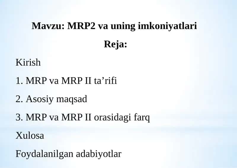 MRP va MRP II ta’rifi 1