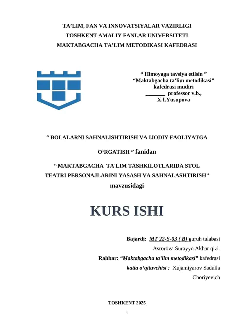 MAKTABGACHA TA'LIM TASHKILOTLARIDA STOL TEATRI PERSONAJLARINI YASASH VA SAHNALASHTIRISH .docx 1