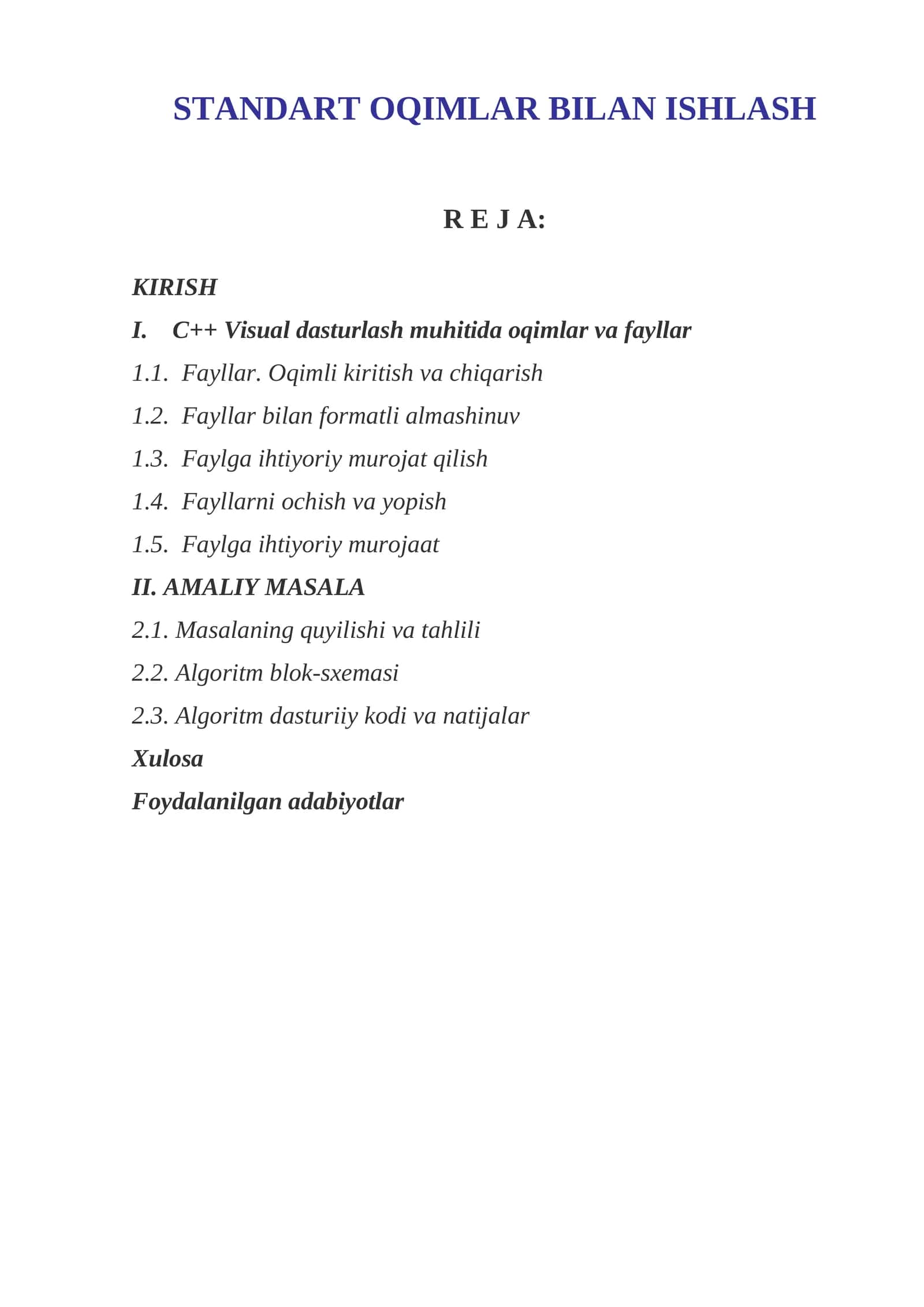 STANDART OQIMLAR BILAN ISHLASH 1