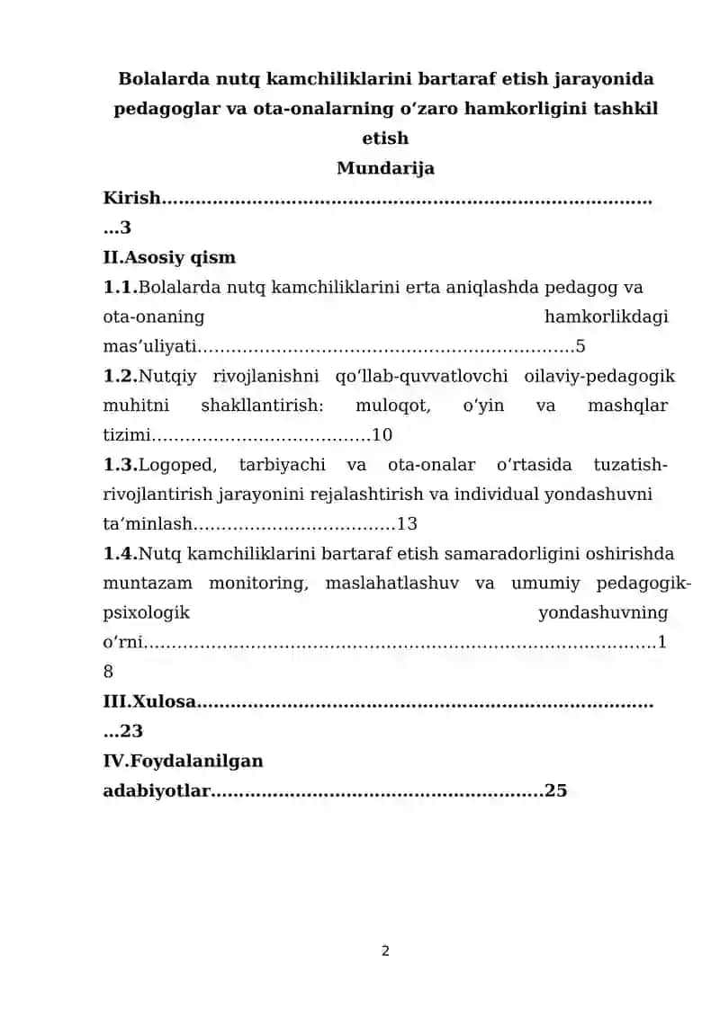 Bolalarda nutq kamchiliklarini bartaraf etish jarayonida pedagoglar va ota-onalarning o‘zaro hamkorligini tashkil etish