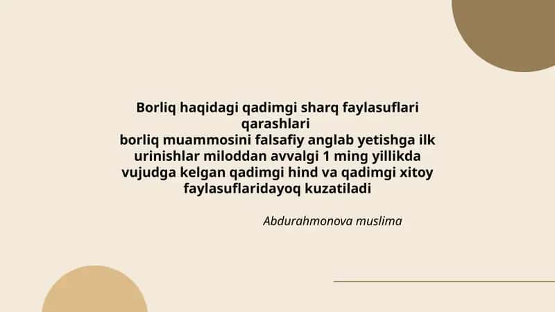 Borliq haqidagi qadimgi sharq faylasuflari qarashlari 1