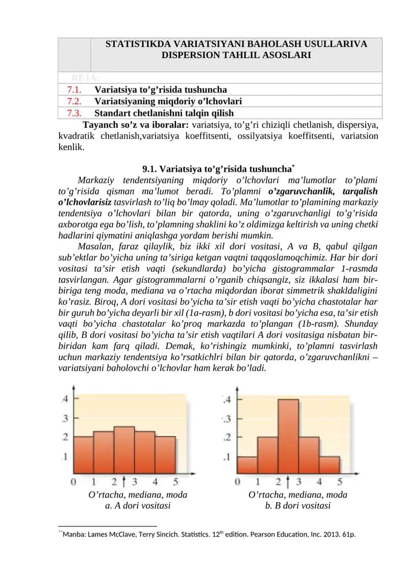 STATISTIKDA VARIATSIYANI BAHOLASH USULLARIVA DISPERSION TAHLIL ASOSLARI 1