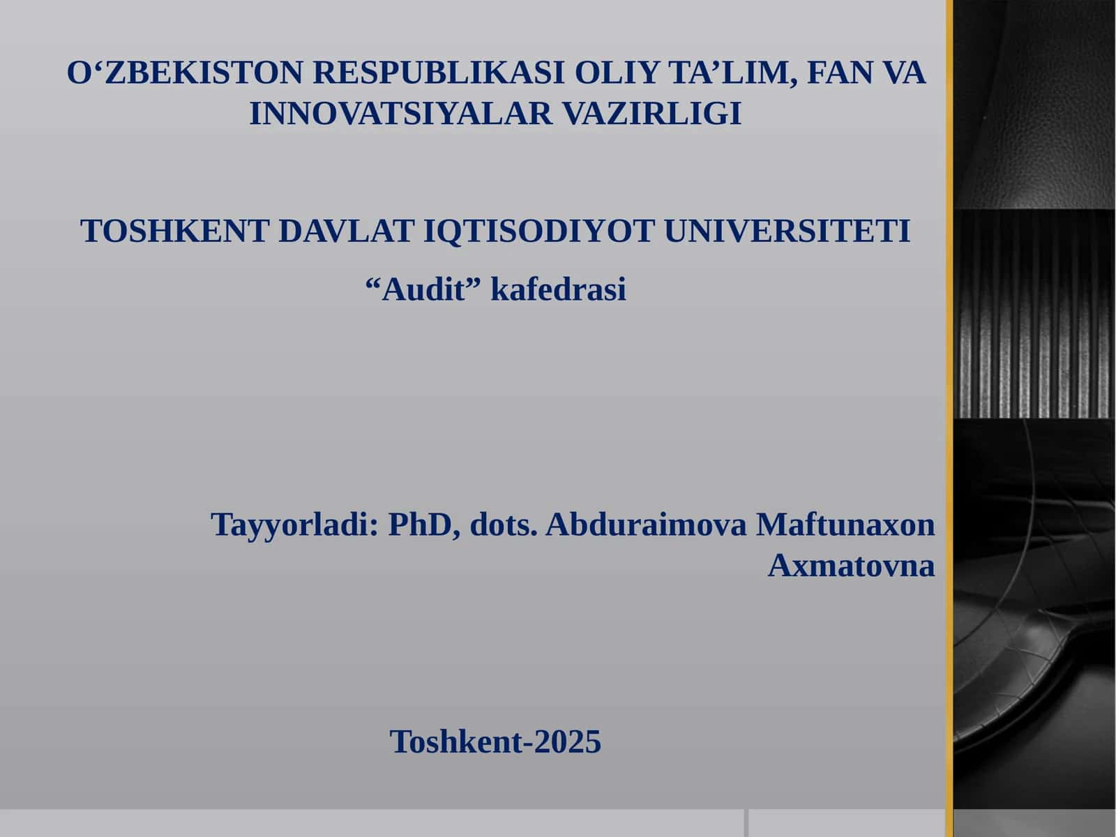 AUDITORLIK XULOSA VA TAKLIFLARINING XALQARO STANDARTLARI 1