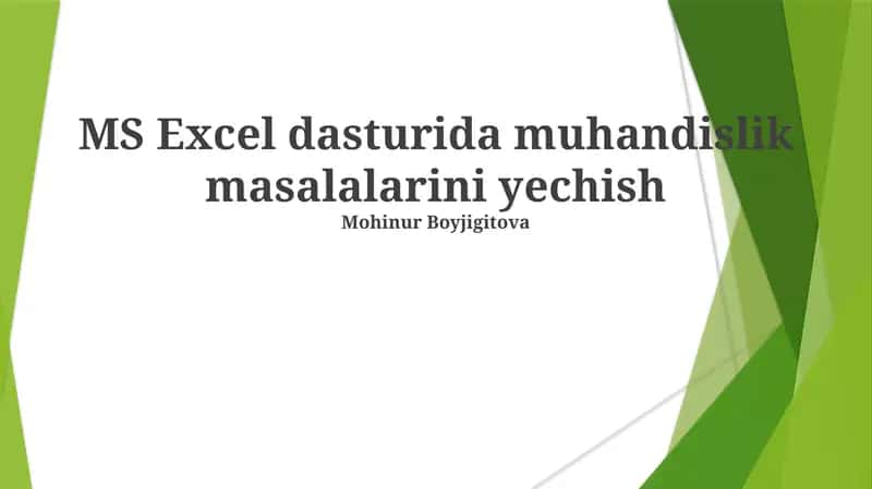 MS Excel dasturida muhandislik masalalarini yechish 1