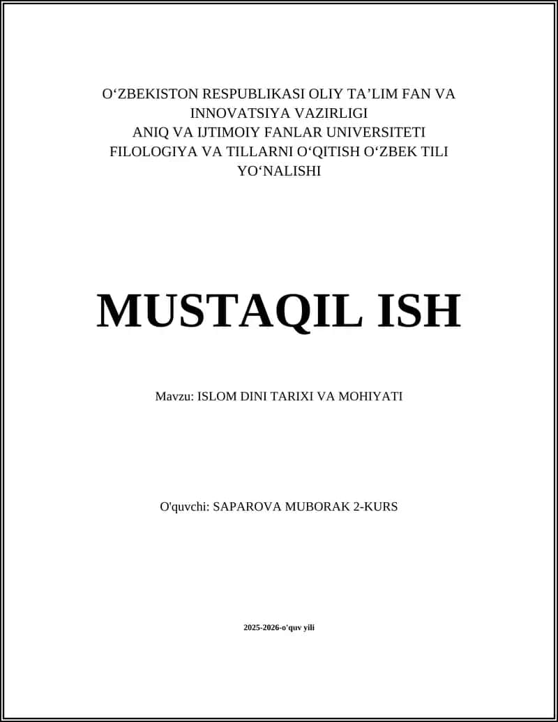 ISLOM DINI TARIXI VA MOHIYATI 1