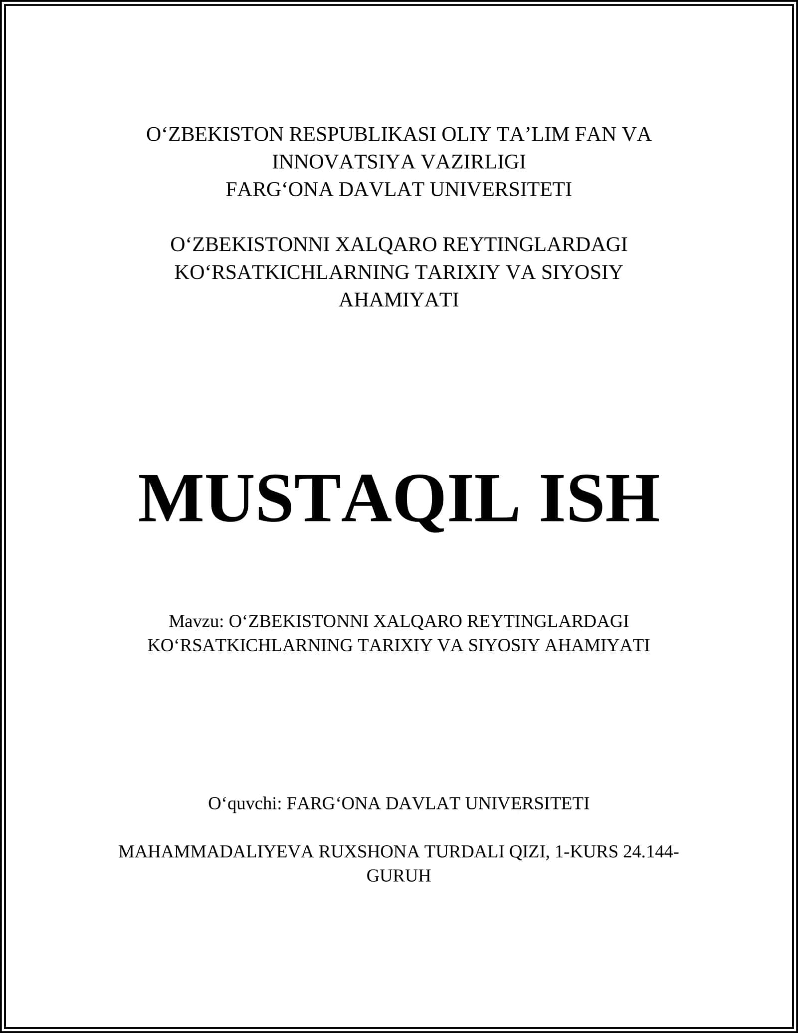 O‘zbekistonni xalqaro reytinglardagi ko‘rsatkichlarning tarixiy va siyosiy ahamiyati 1