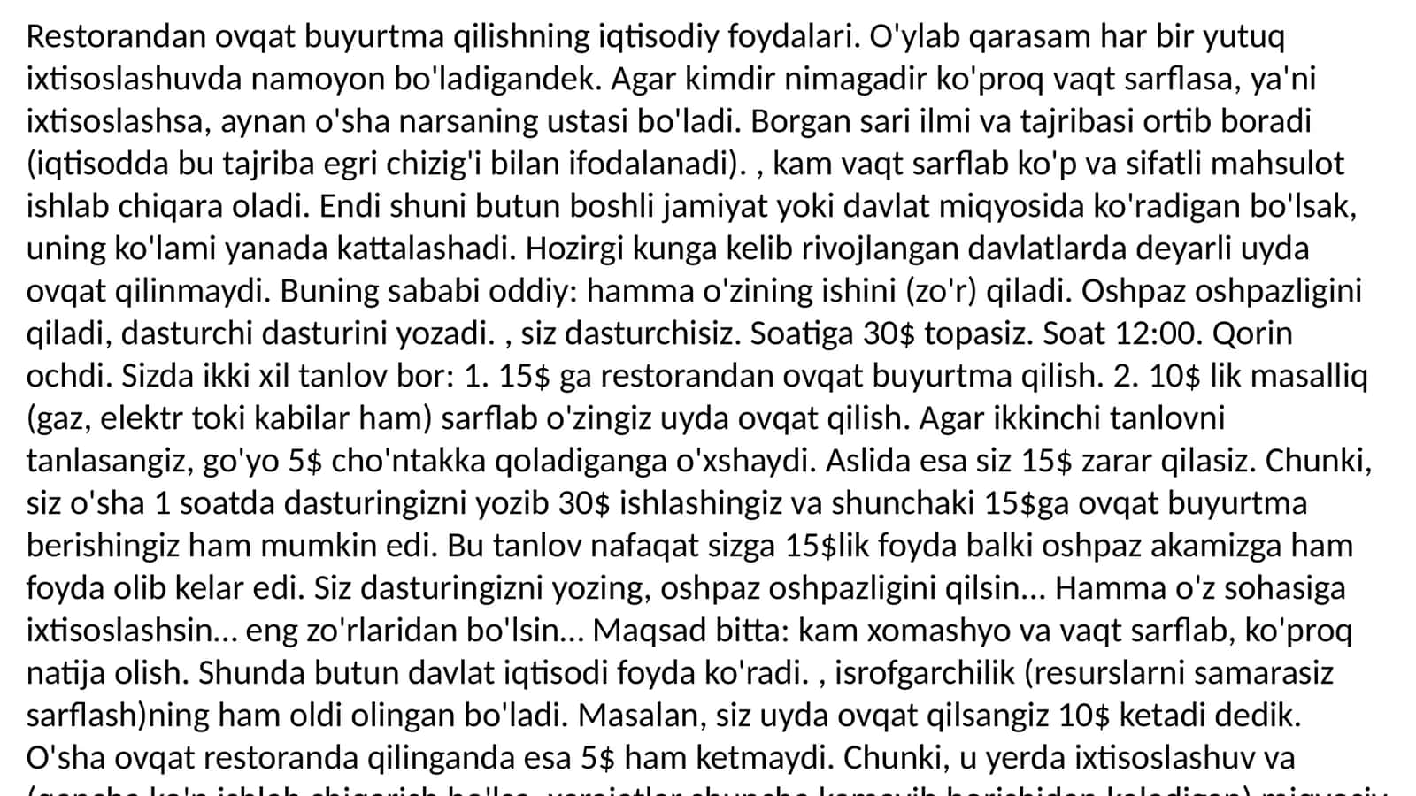 Restorandan ovqat buyurtma qilishning iqtisodiy foydalari 1