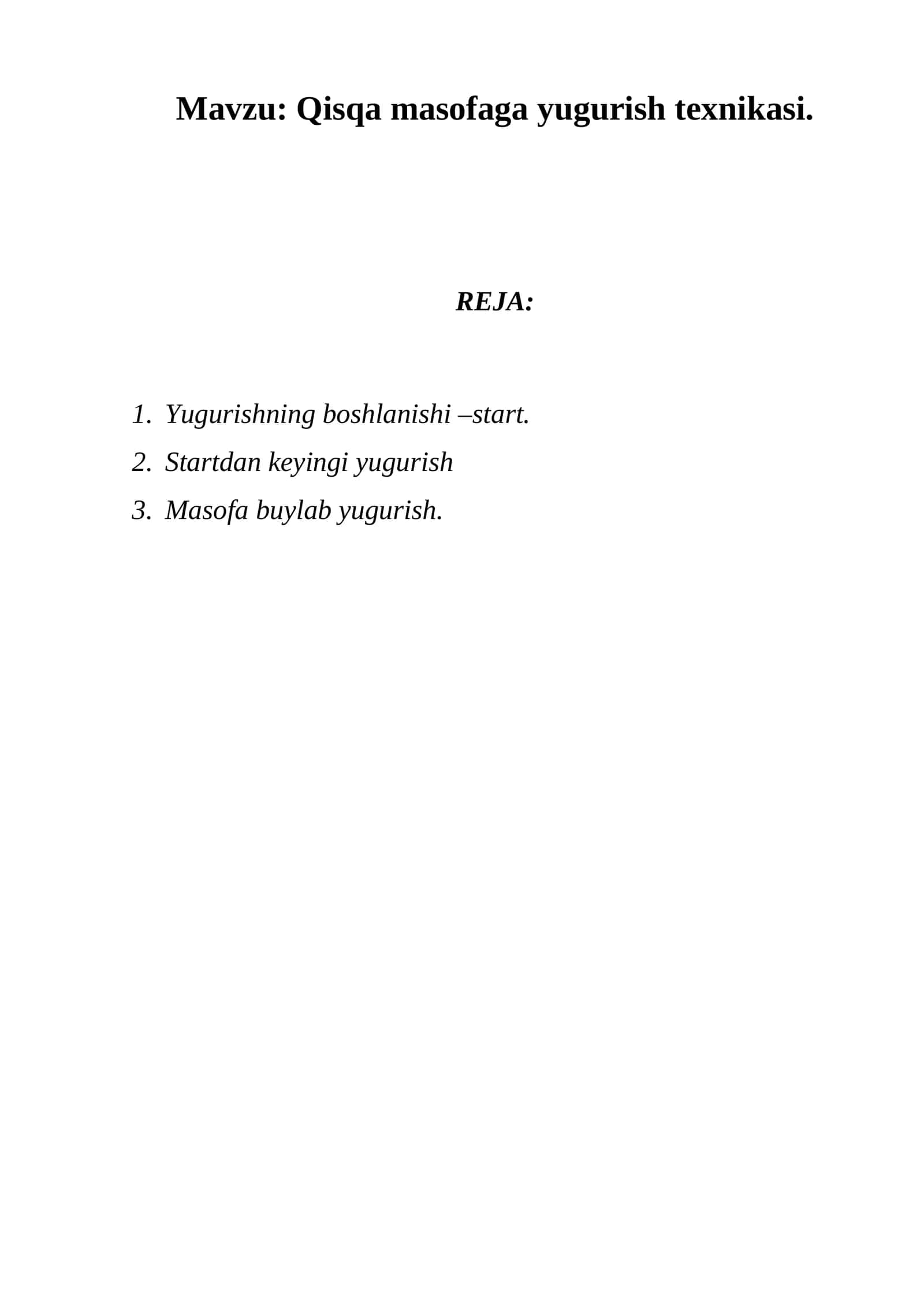 Qisqa masofaga yugurish texnikasi 1