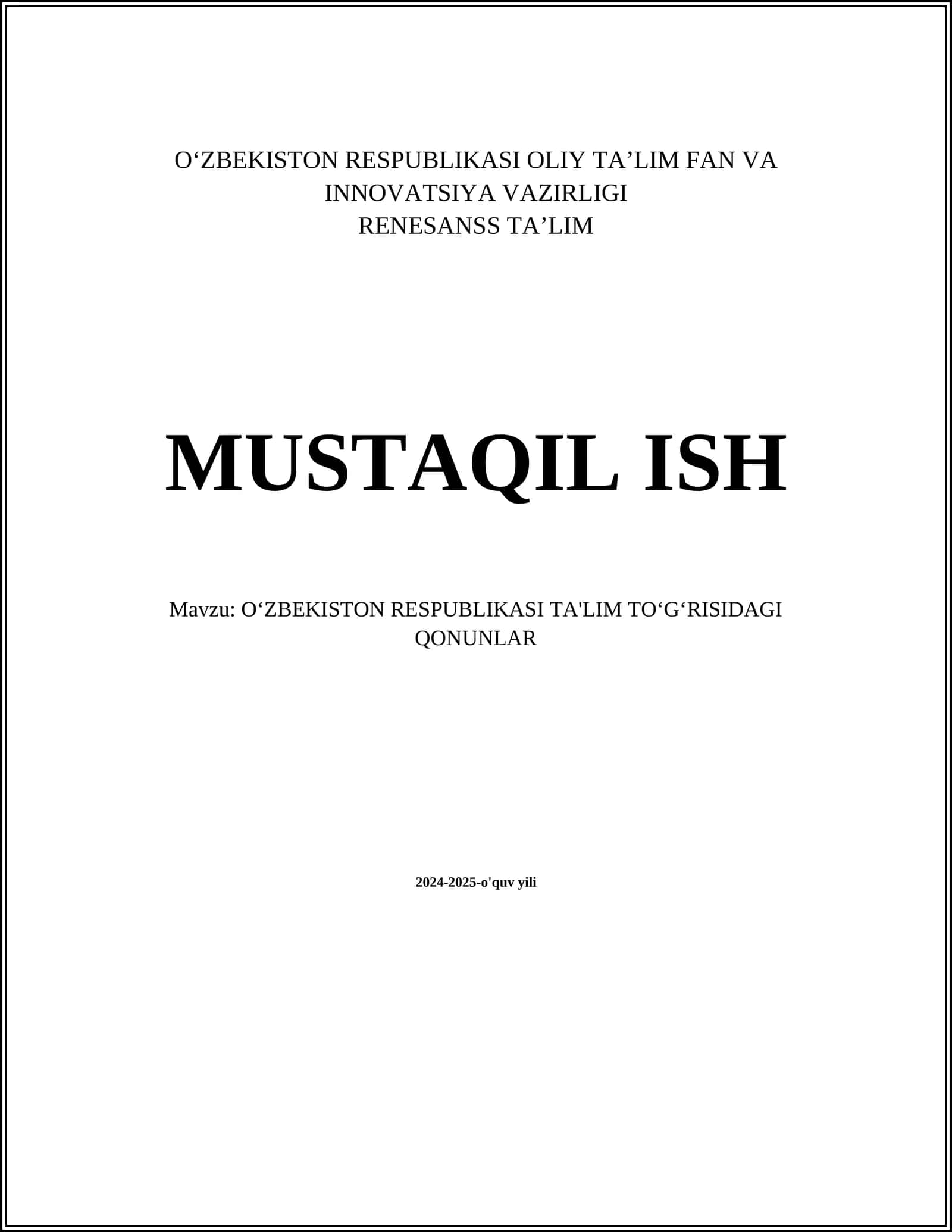 OʻZBEKISTON RESPUBLIKASI TA'LIM TOʻGʻRISIDAGI QONUNLAR 1