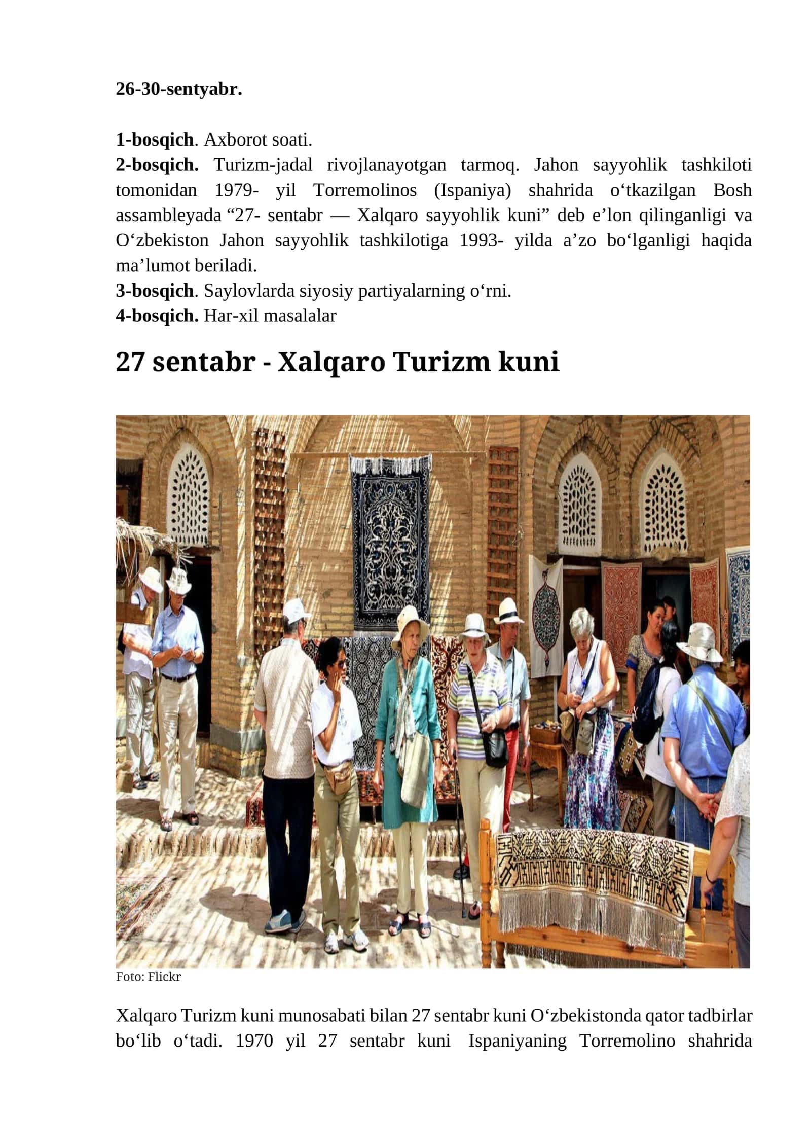 Xalqaro Turizm kuni 1