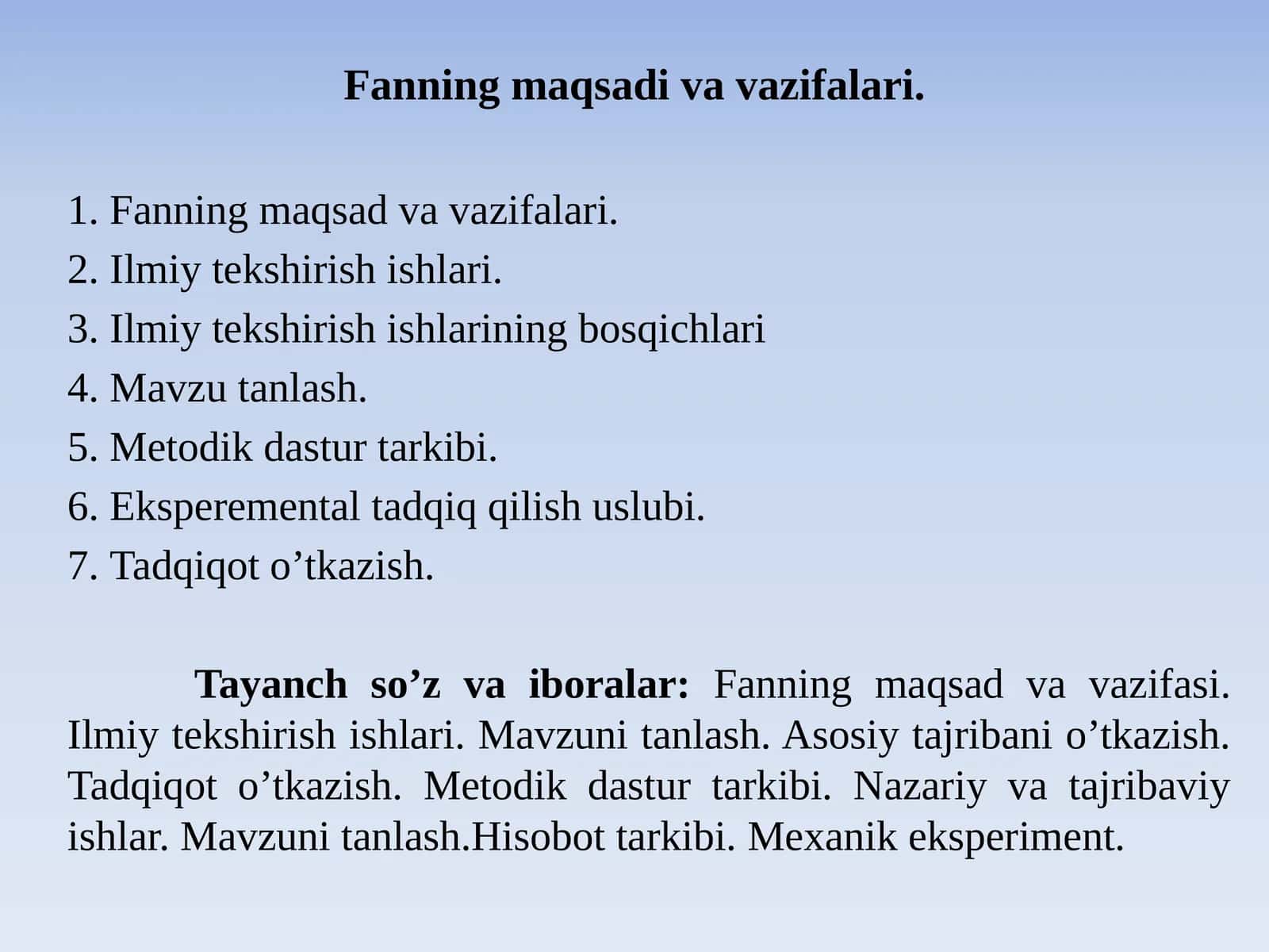 Fanning Maqsad va Vazifalari 1