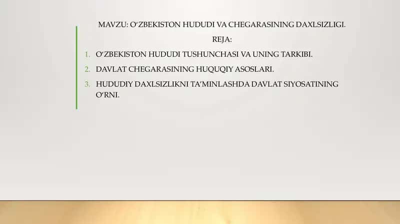 O‘zbekiston hududi va chegarasining daxlsizligI. 1