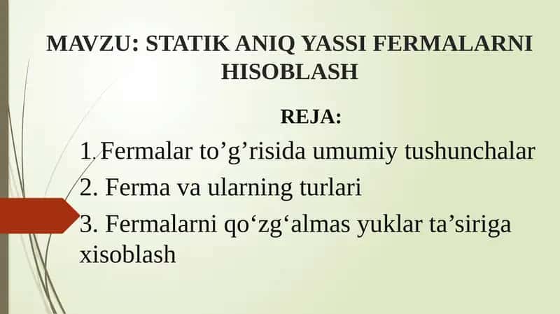 STATIK ANIQ YASSI FERMALARNI HISOBLASH 1