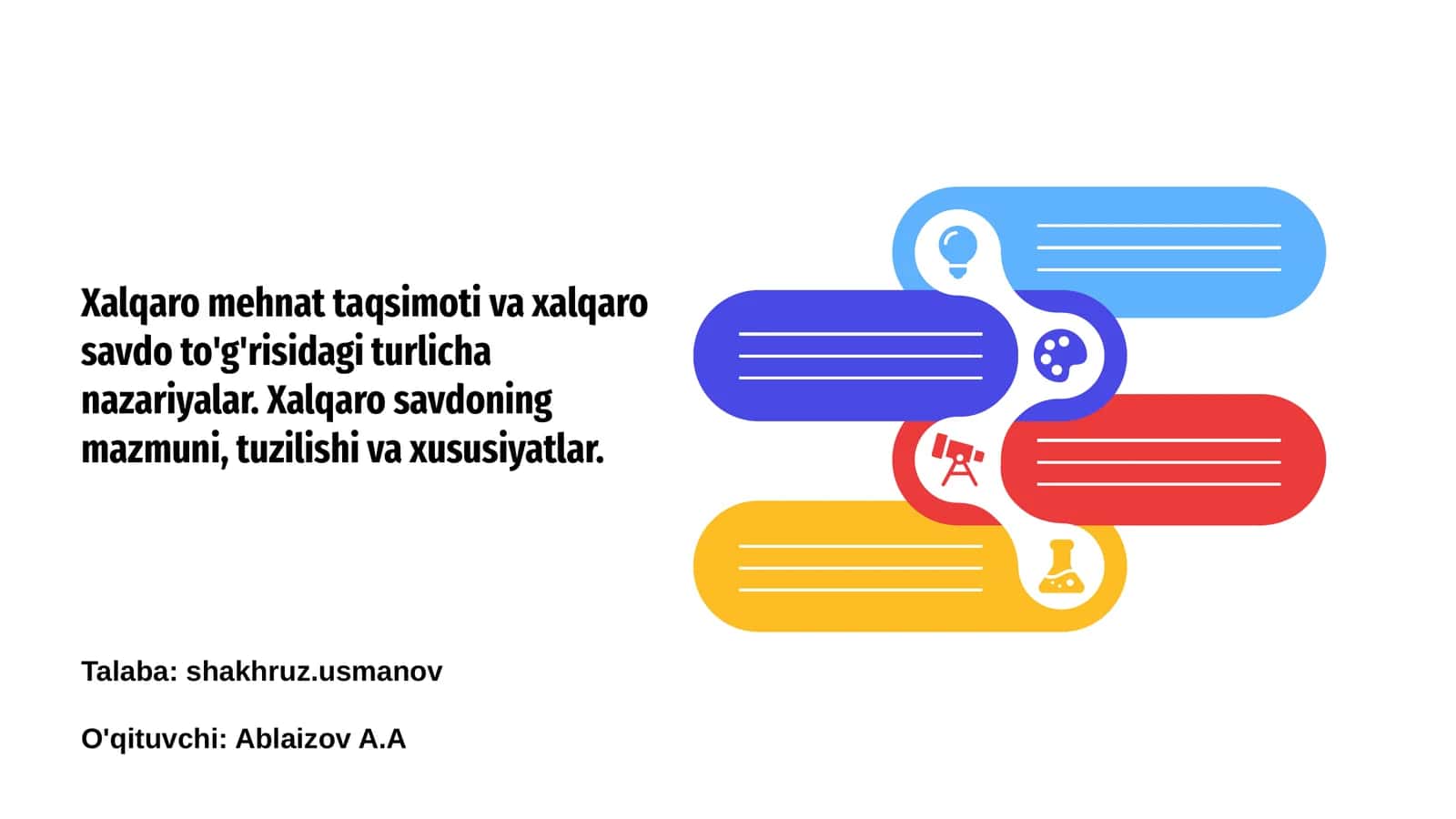 Xalqaro mehnat taqsimoti va xalqaro savdo to'g'risidagi turlicha nazariyalar 1