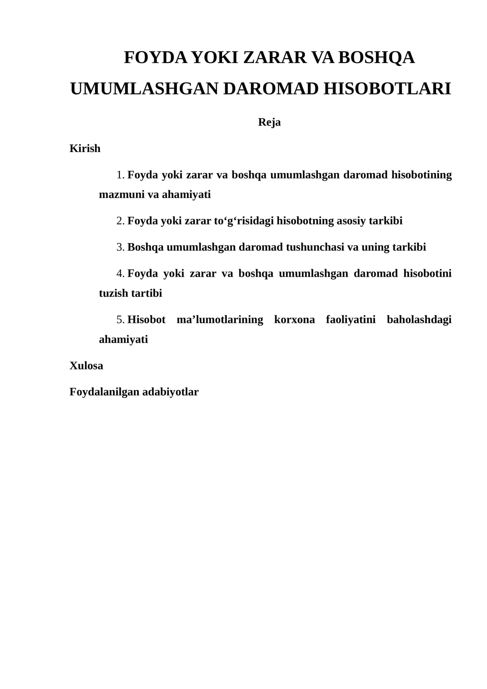 Foyda yoki zarar va boshqa umumlashgan daromad hisobotlari 1