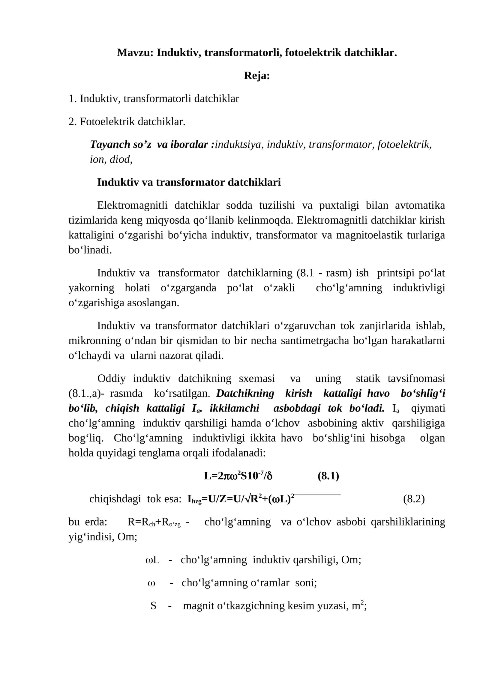 Induktiv, transformatorli, fotoelektrik datchiklar 1