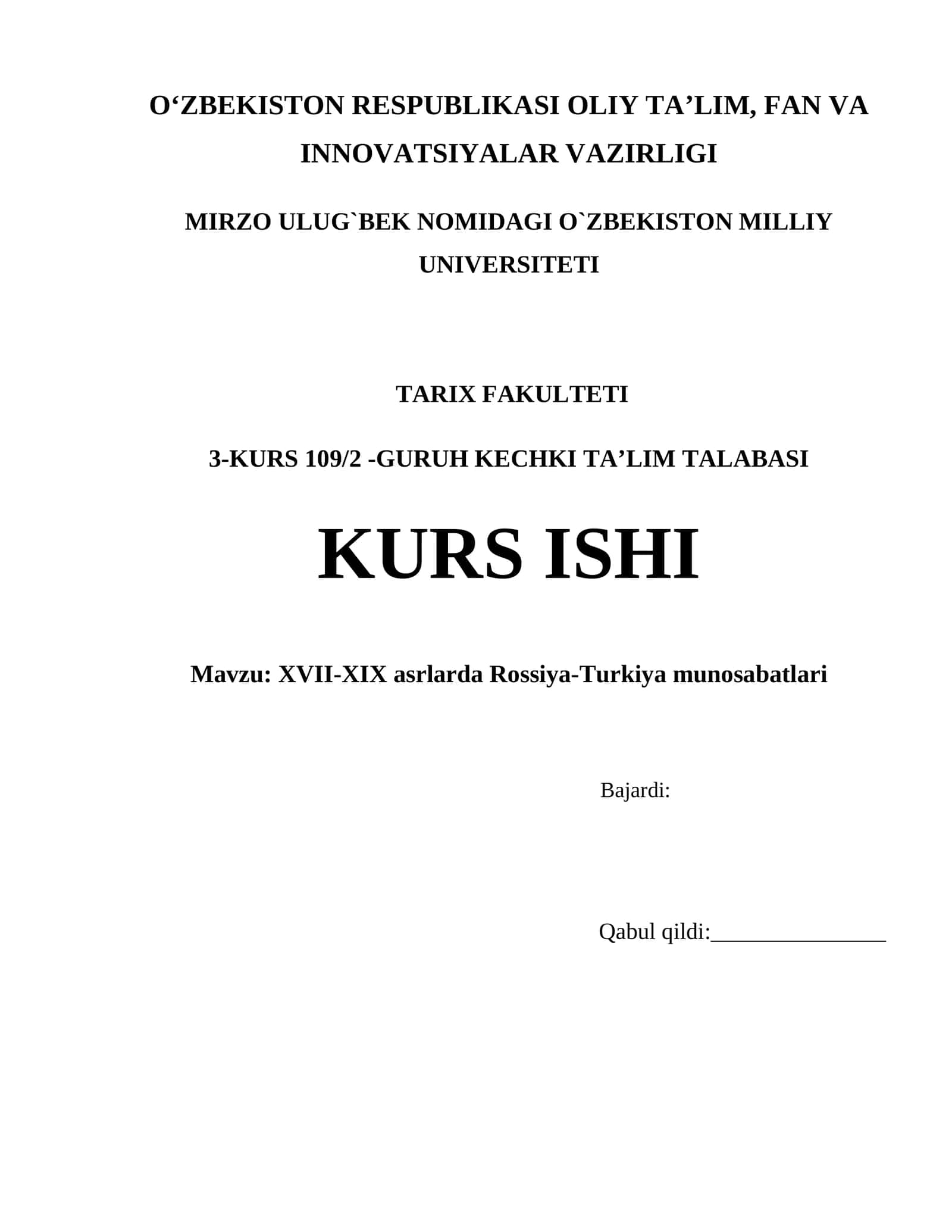 XVII-XIX asrlarda Rossiya-Turkiya munosabatlari 1
