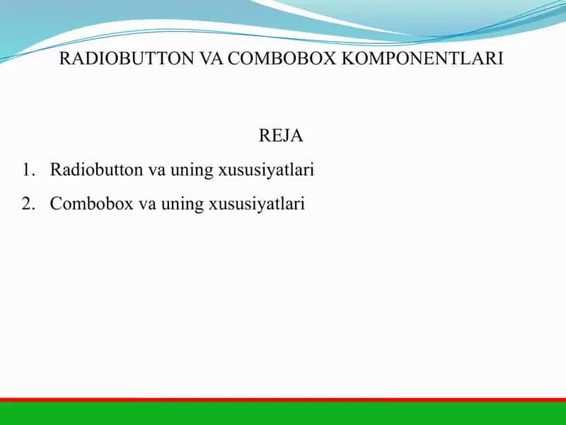 RADIOBUTTON VA COMBOBOX KOMPONENTLARI 1