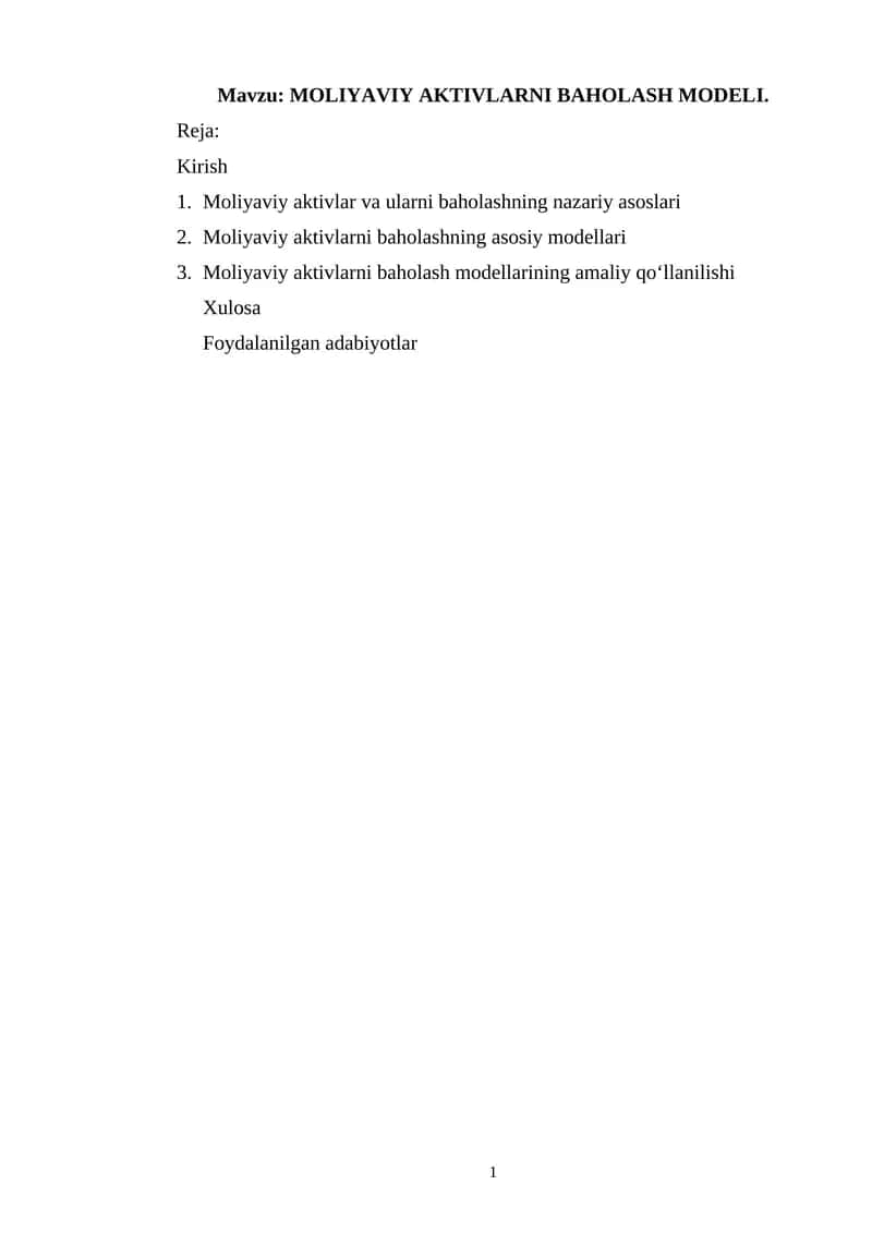 MOLIYAVIY AKTIVLARNI BAHOLASH MODELI 1