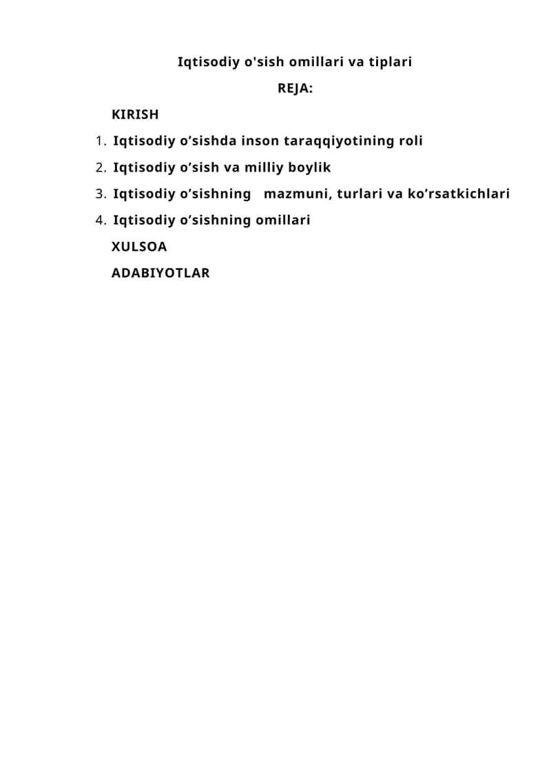Iqtisodiy o'sish omillari va tiplari 1