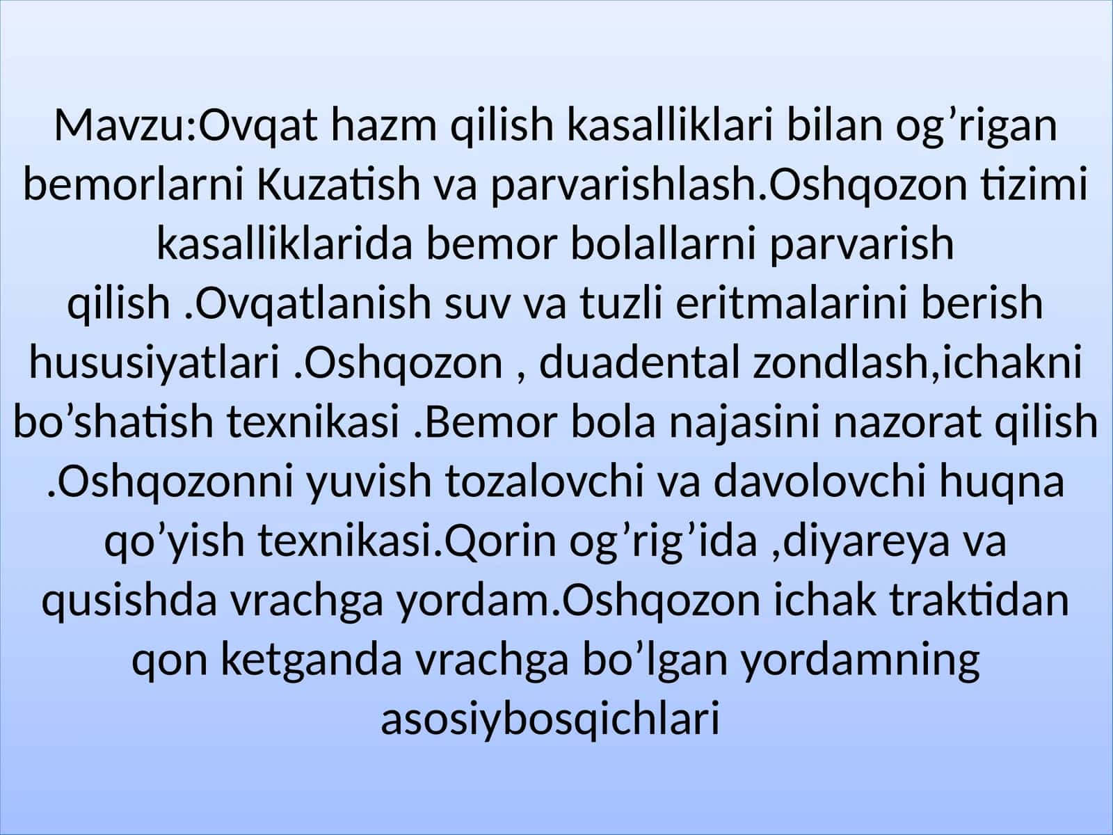 Ovqat hazm qilish kasalliklari bilan o'rganish 1
