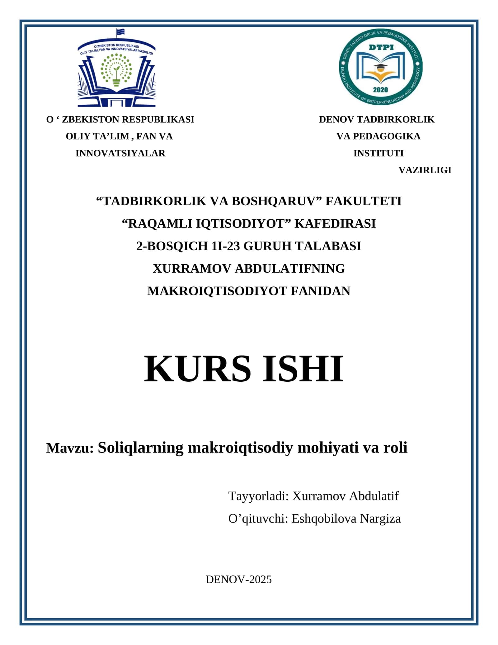 Soliqlarning makroiqtisodiy mohiyati va roli 1