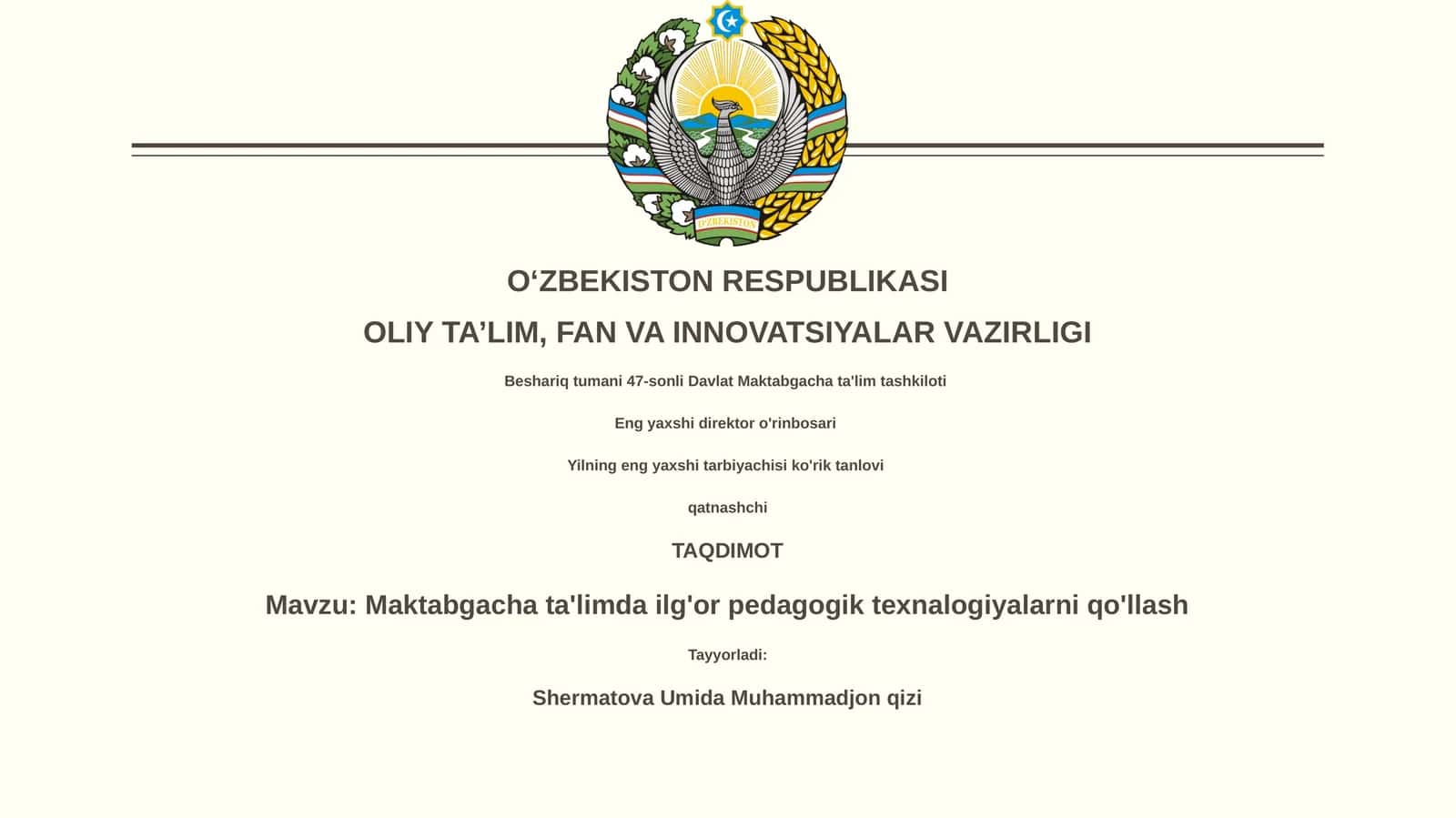Maktabgacha ta'limda ilg'or pedagogik texnalogiyalarni qo'llash 1